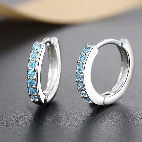 Small Different Colored CZ Diamond Huggy Loop Earrings,  925 Sterling Si… - Picture 2 of 5